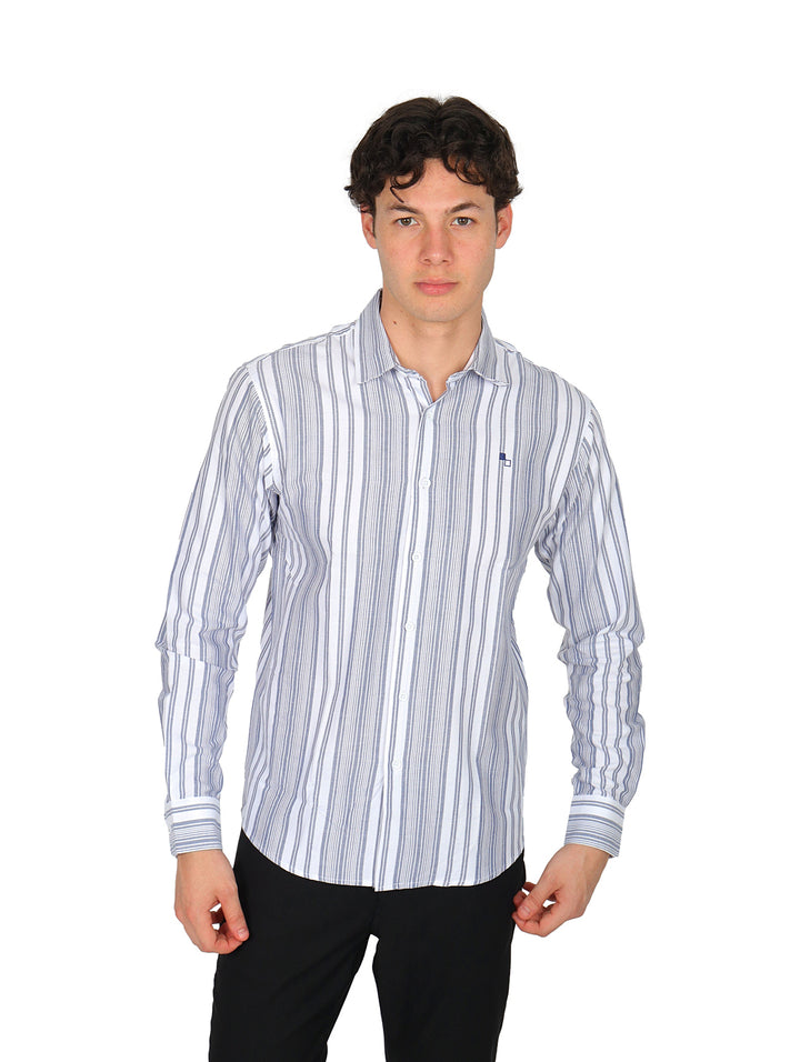 Camisa Alberto Olguin Blanca a Rayas Manga Larga para Hombre