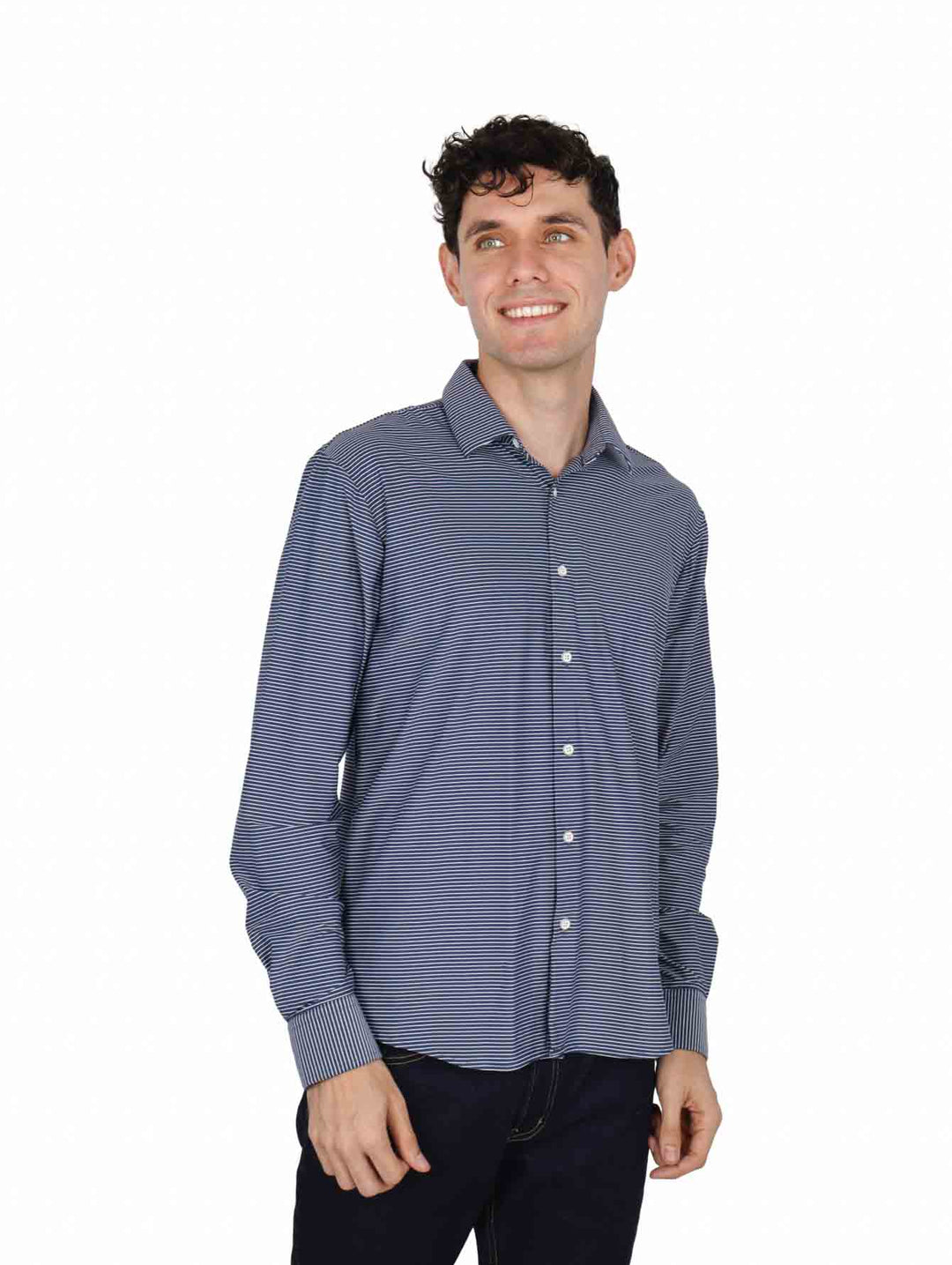Camisa Alberto Olguin Manga Larga Color Marino a Rayas