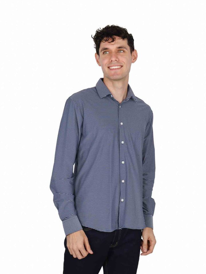 Camisa Alberto Olguin Manga Larga Color Marino a Rayas