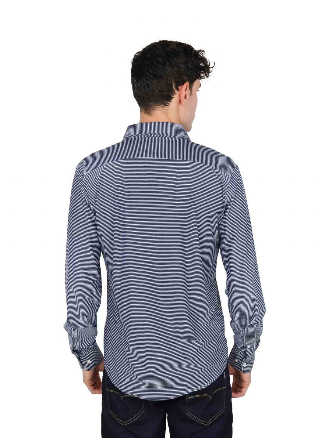 Camisa Alberto Olguin Manga Larga Color Marino a Rayas