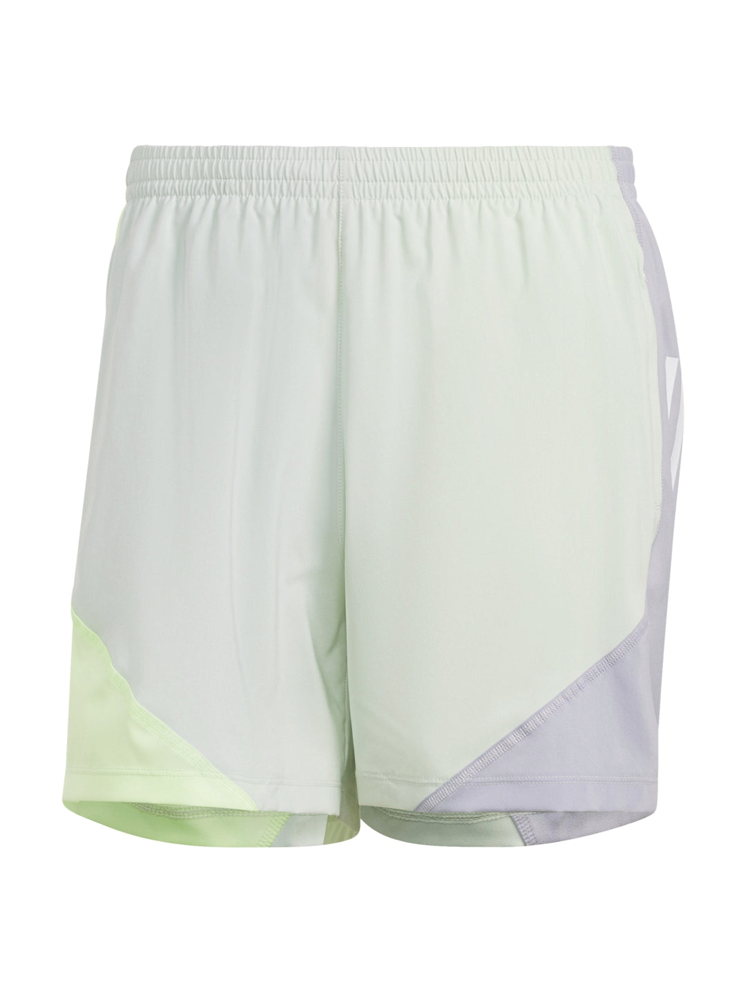 Pantalones cortos deportivos Adidas en colores verde claro y gris, diseño ligero para entrenamiento.