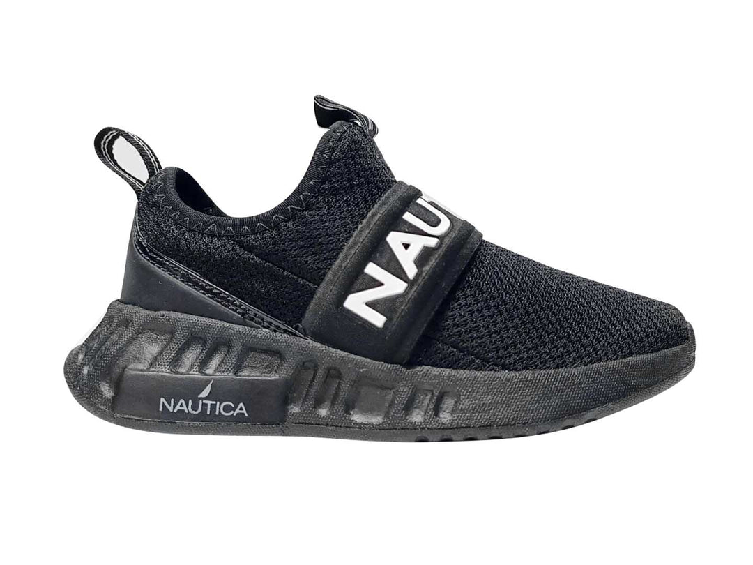 Tenis deportivos Nautica para Niño en color negro, estilo slip-on con banda elástica y suela gruesa.