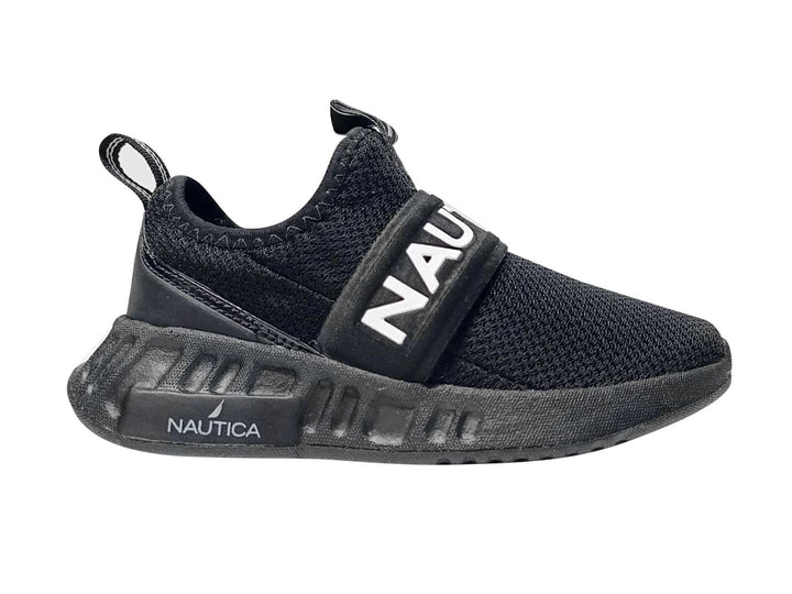Tenis deportivos Nautica para Niño en color negro, estilo slip-on con banda elástica y suela gruesa.