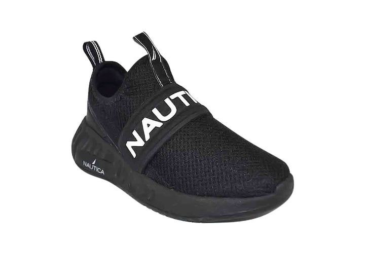 Tenis deportivos Nautica para Niño en color negro, estilo slip-on con banda elástica y suela gruesa.