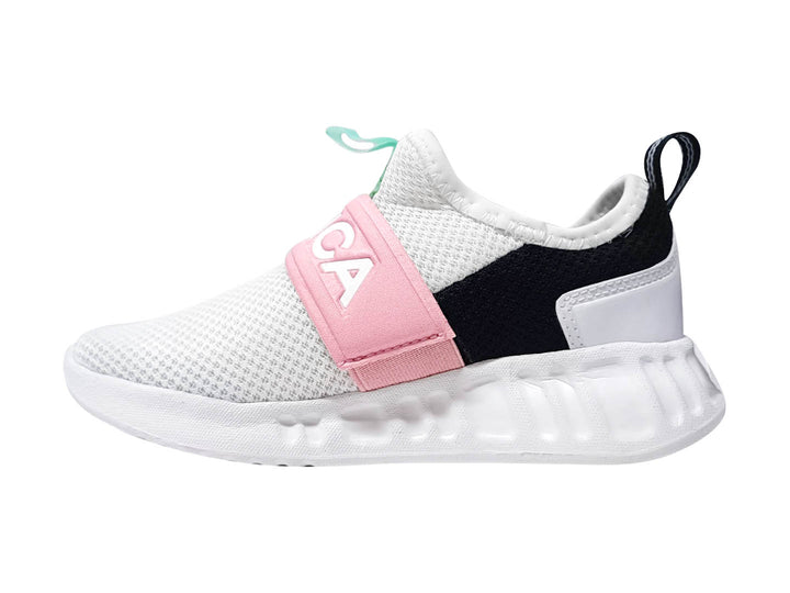 Tenis deportivos Nautica para niño o niña en color blanco con detalles en rosa y negro.