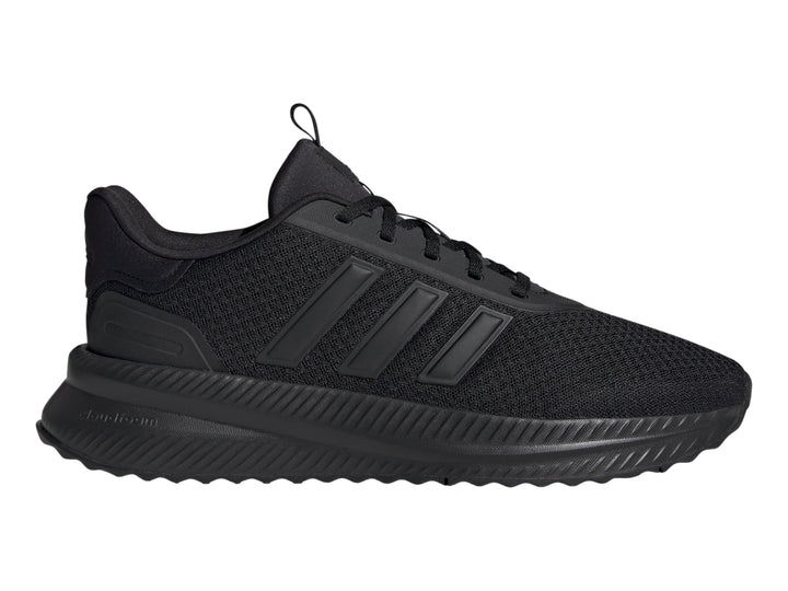 Tenis deportivos Adidas en color negro total, vista lateral.