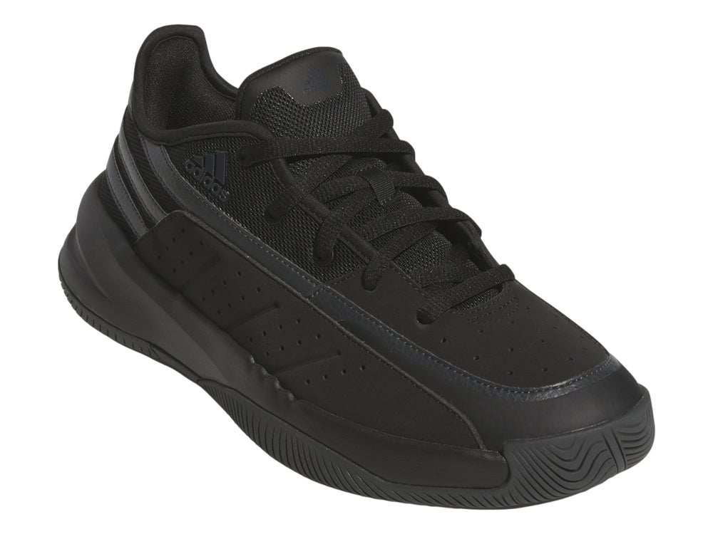 Tenis deportivos Adidas color negro con suela plana y detalles en textil.