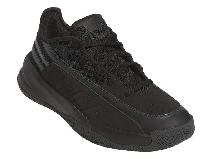 Tenis deportivos Adidas color negro con suela plana y detalles en textil.