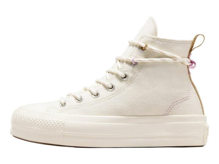 Tenis Converse Chuck Taylor All Star Lift Platform en color blanco hueso con suela de plataforma elevada.