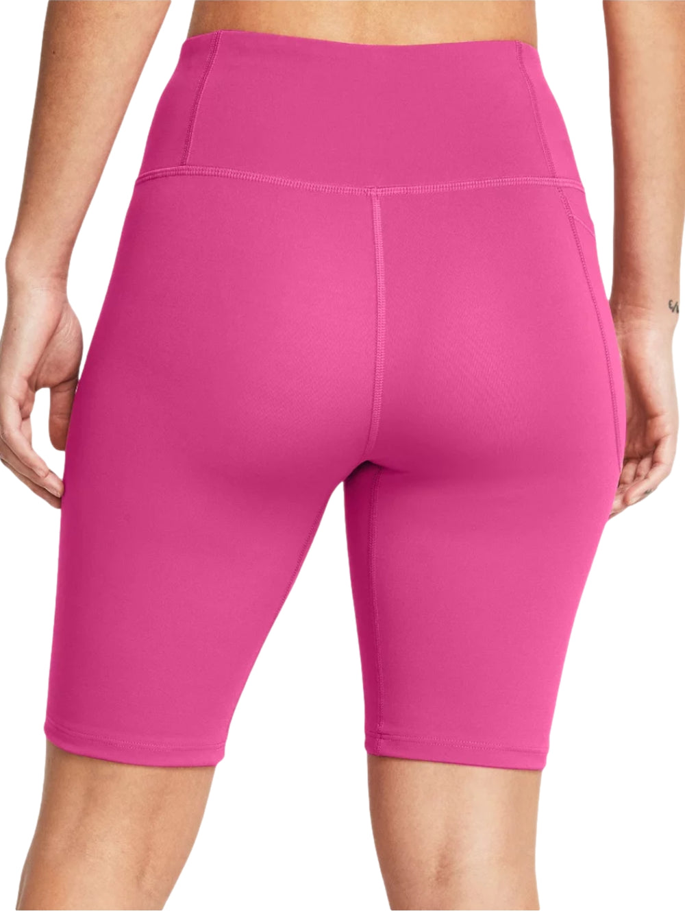 Biker shorts deportivos de color rosa Under Armour con cintura alta y bolsillo lateral para mujer.