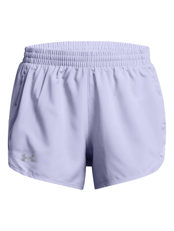 Shorts deportivos Under Armour color celeste para mujer con cintura elástica y logo reflectante.
