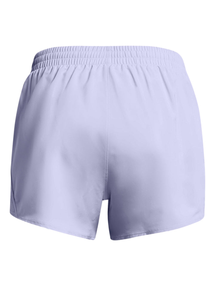 Shorts deportivos Under Armour color celeste para mujer con cintura elástica y logo reflectante.