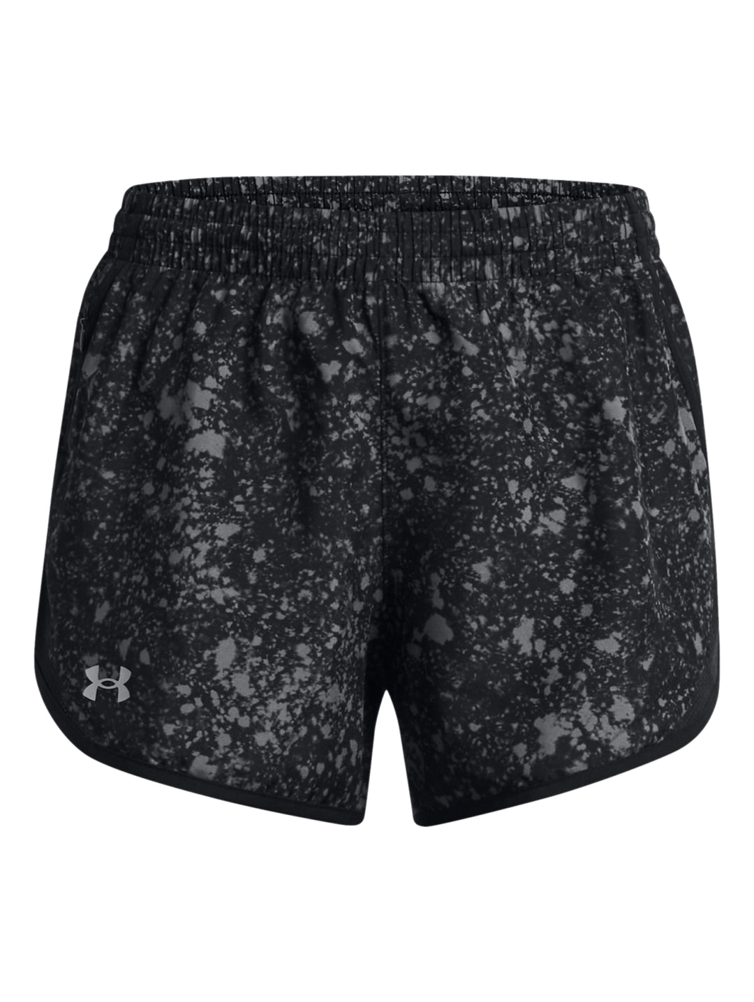 Shorts deportivos Under Armour color negro con estampado reflectante gris para mujer.