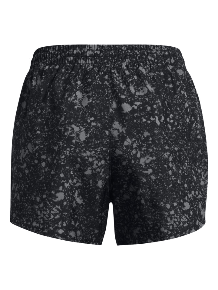 Shorts deportivos Under Armour color negro con estampado reflectante gris para mujer.