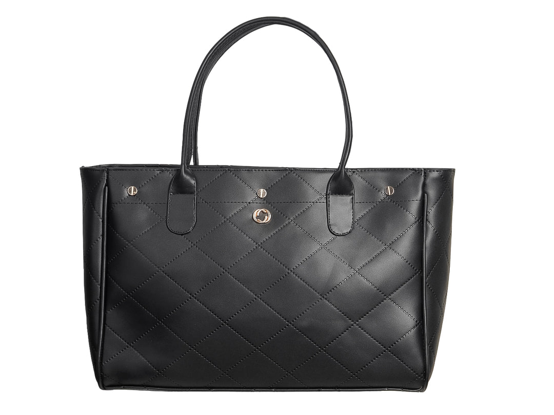 Bolso de hombro Ferretina color negro con diseño acolchado en forma de rombos y asas largas.