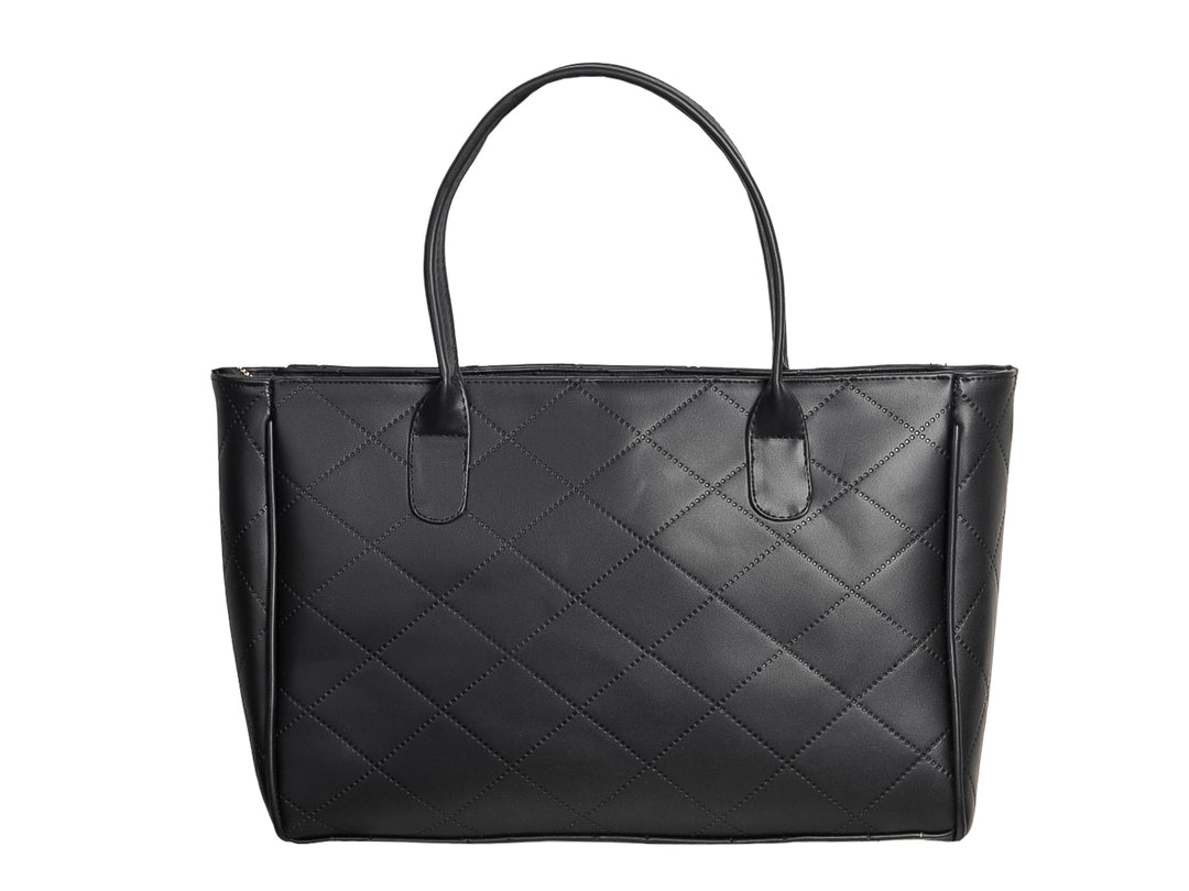 Bolso de hombro Ferretina color negro con diseño acolchado en forma de rombos y asas largas.