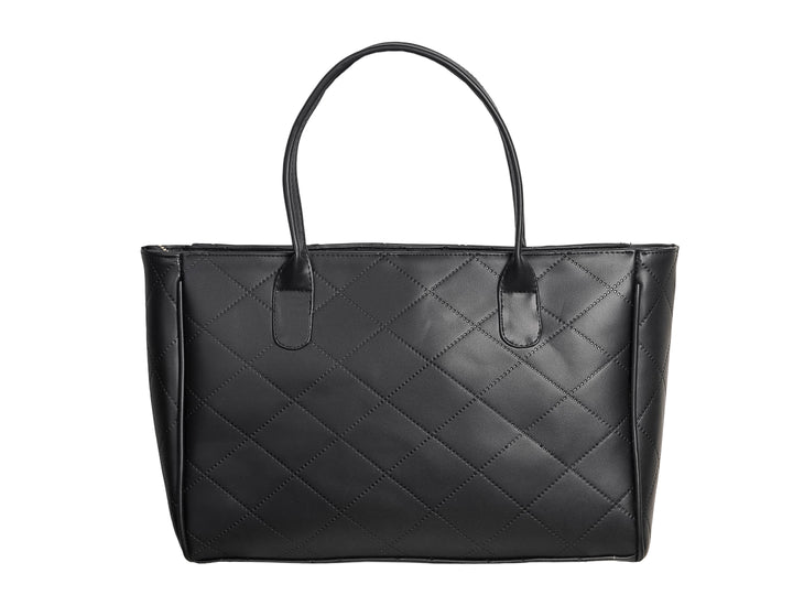 Bolso de hombro Ferretina color negro con diseño acolchado en forma de rombos y asas largas.