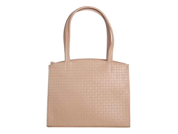 Bolsa de hombro Ferretina color beige con textura tejida y asas largas.