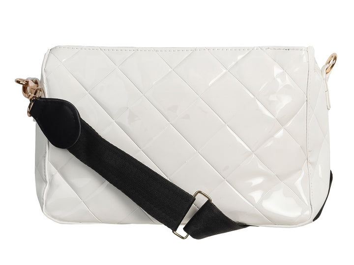 Bolsa Ferretina blanca con acabado brillante y diseño acolchado.