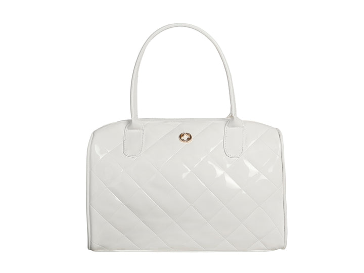 Bolso de hombro Ferretina color blanco con textura acolchada y acabado brillante.