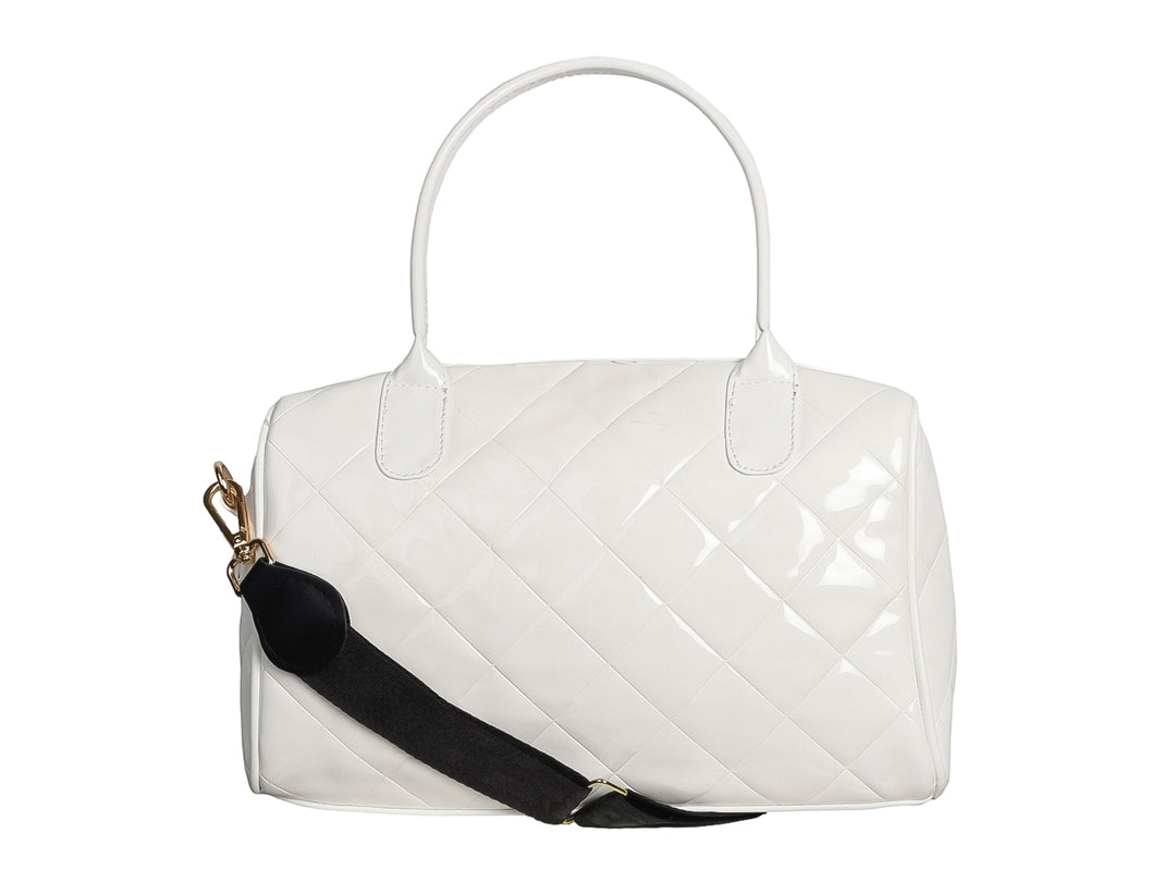 Bolso de hombro Ferretina color blanco con textura acolchada y acabado brillante.