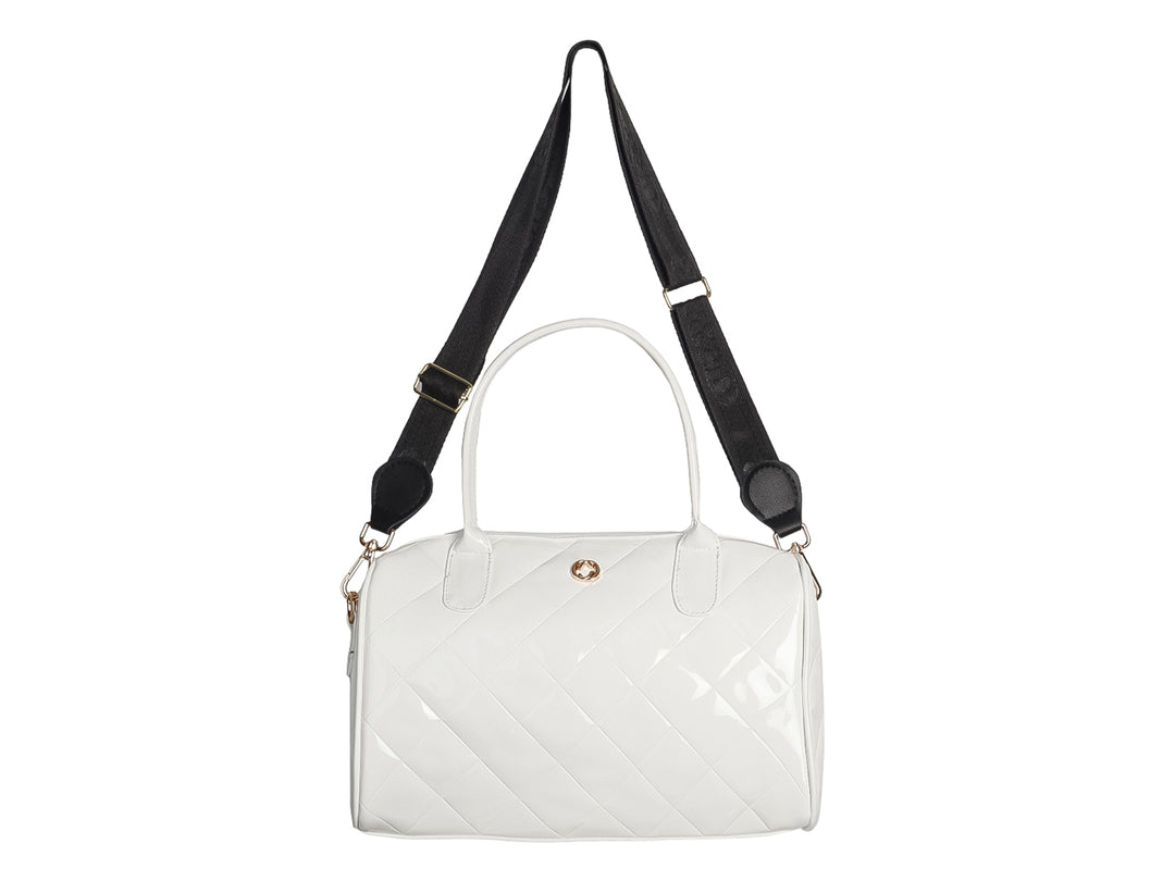 Bolso de hombro Ferretina color blanco con textura acolchada y acabado brillante.