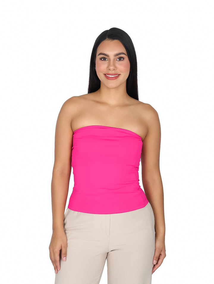Blusa Strapless London Fashion Color Fucsia para Mujer
