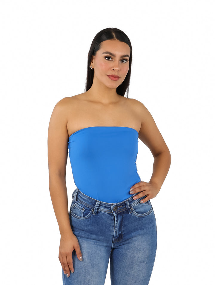 Blusa Strapless London Fashion Azul Rey para Mujer