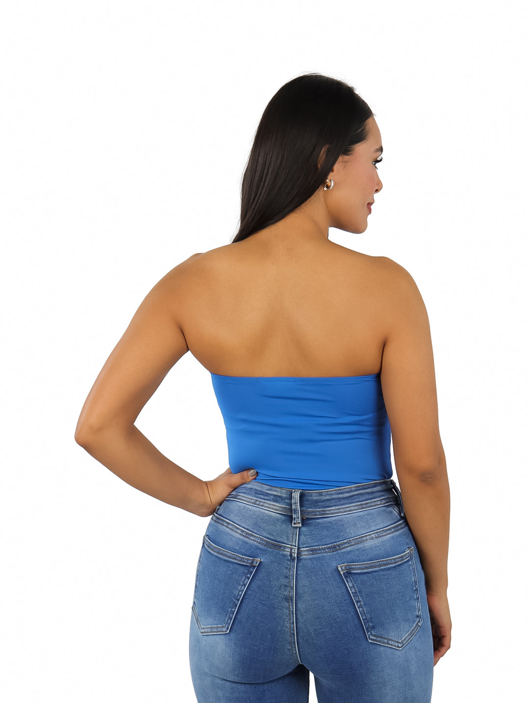 Blusa Strapless London Fashion Azul Rey para Mujer