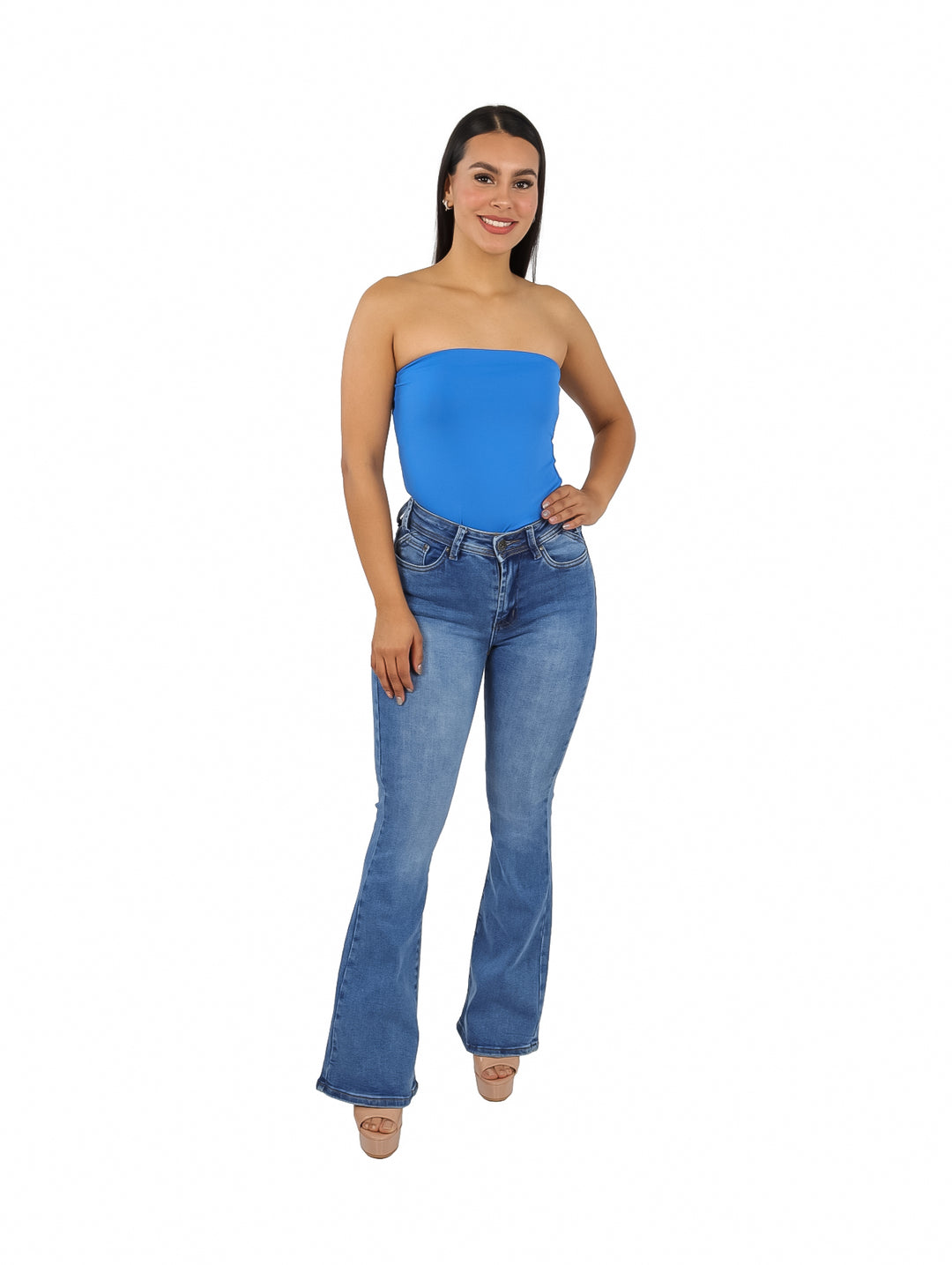 Blusa Strapless London Fashion Azul Rey para Mujer