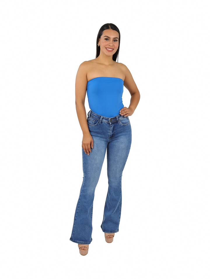 Blusa Strapless London Fashion Azul Rey para Mujer