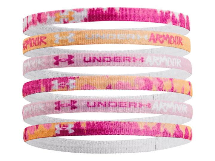 Set de 6 bandas elásticas para el cabello Under Armour en colores rosa y naranja con logotipos.