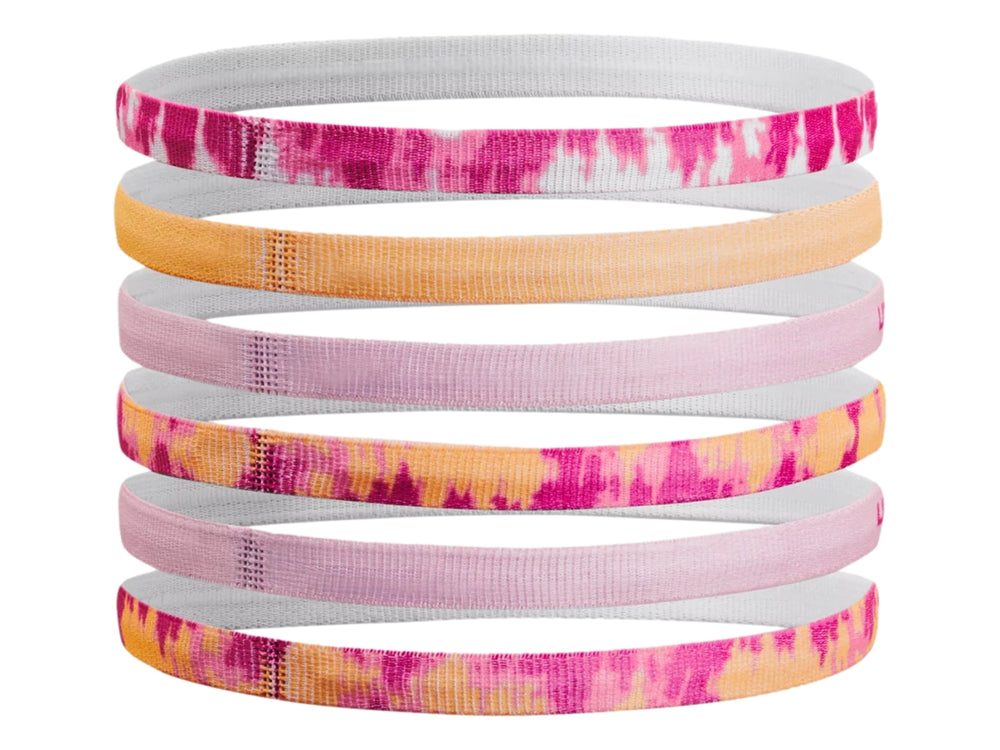 Set de 6 bandas elásticas para el cabello Under Armour en colores rosa y naranja con logotipos.
