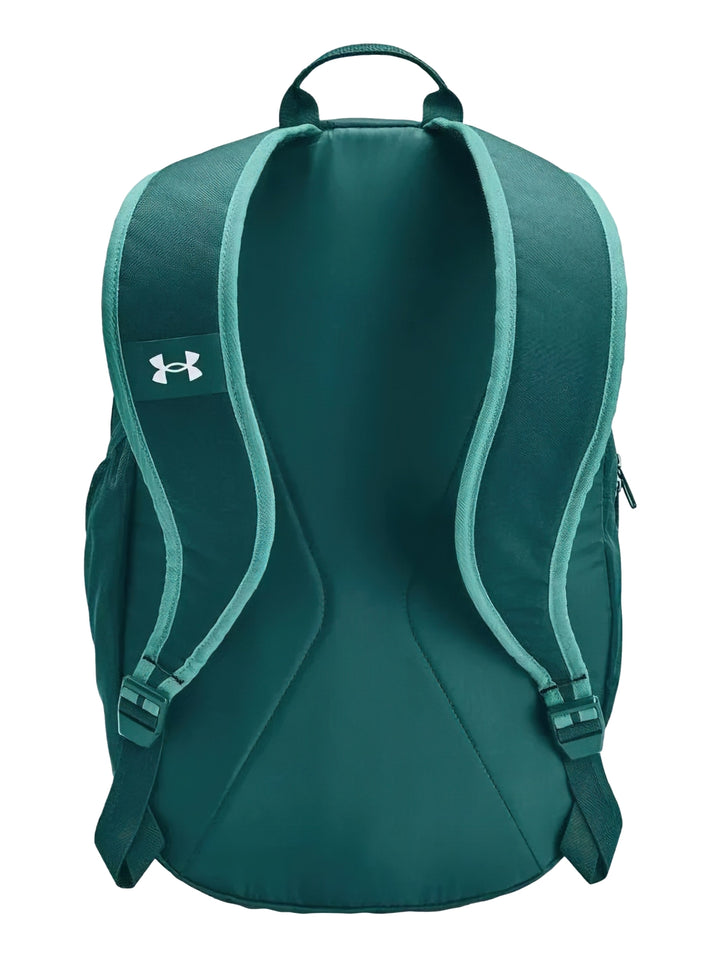 Mochila Under Armour Hustle Lite en color azul con logotipo blanco frontal y asa superior.