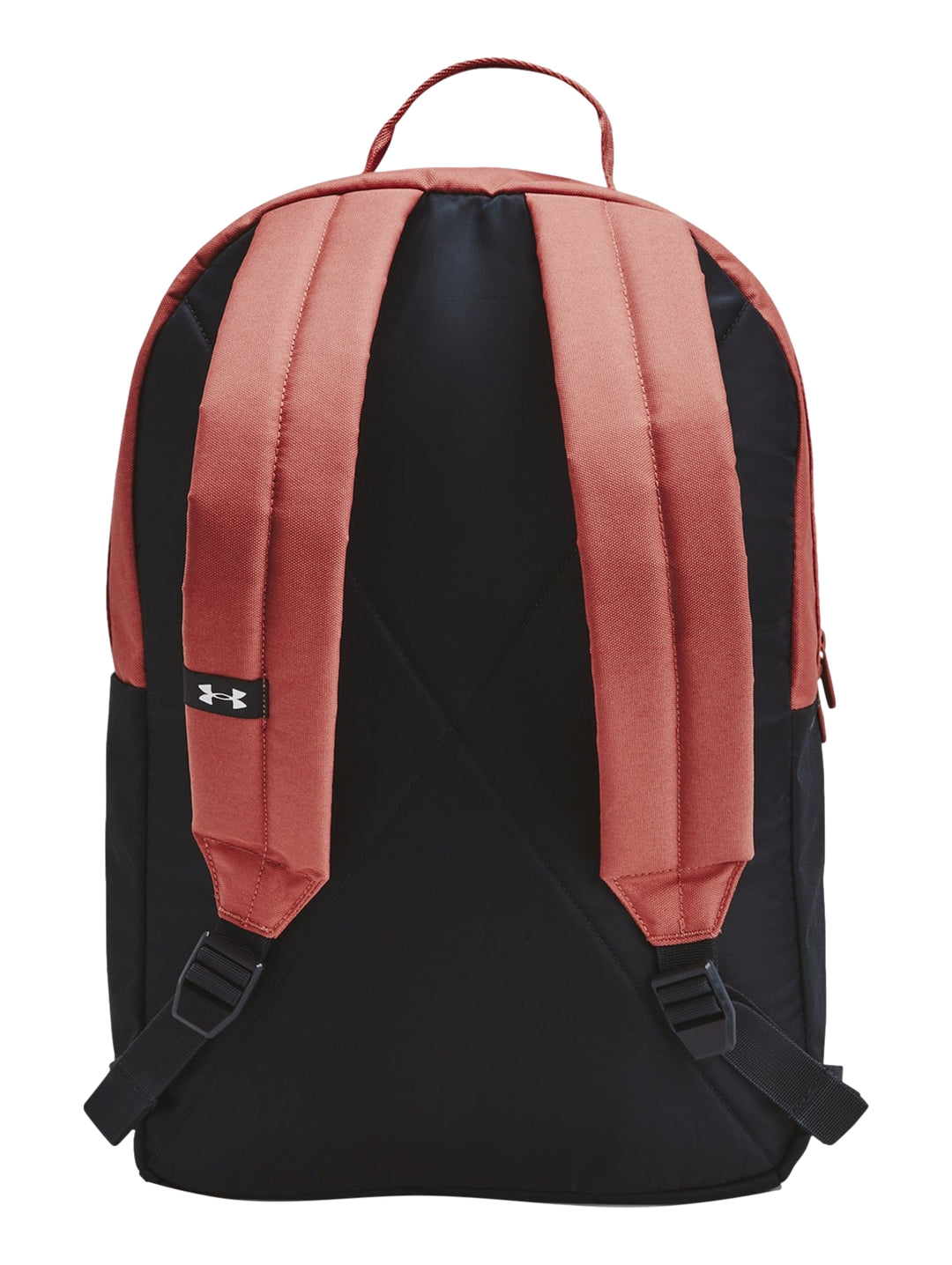Mochila Under Armour de dos colores, parte superior en rojo Sedona y parte inferior en negro antracita.