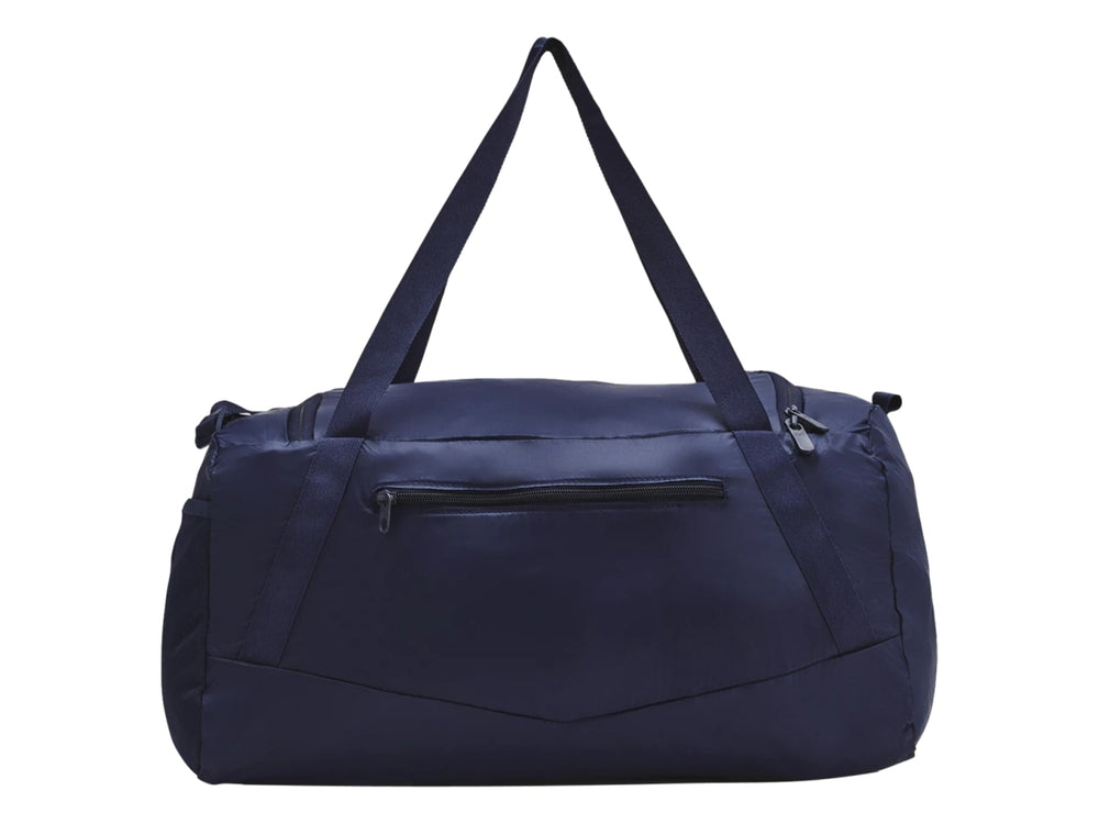 Bolsa de deporte Under Armour color azul marino con logotipo blanco y asas largas.