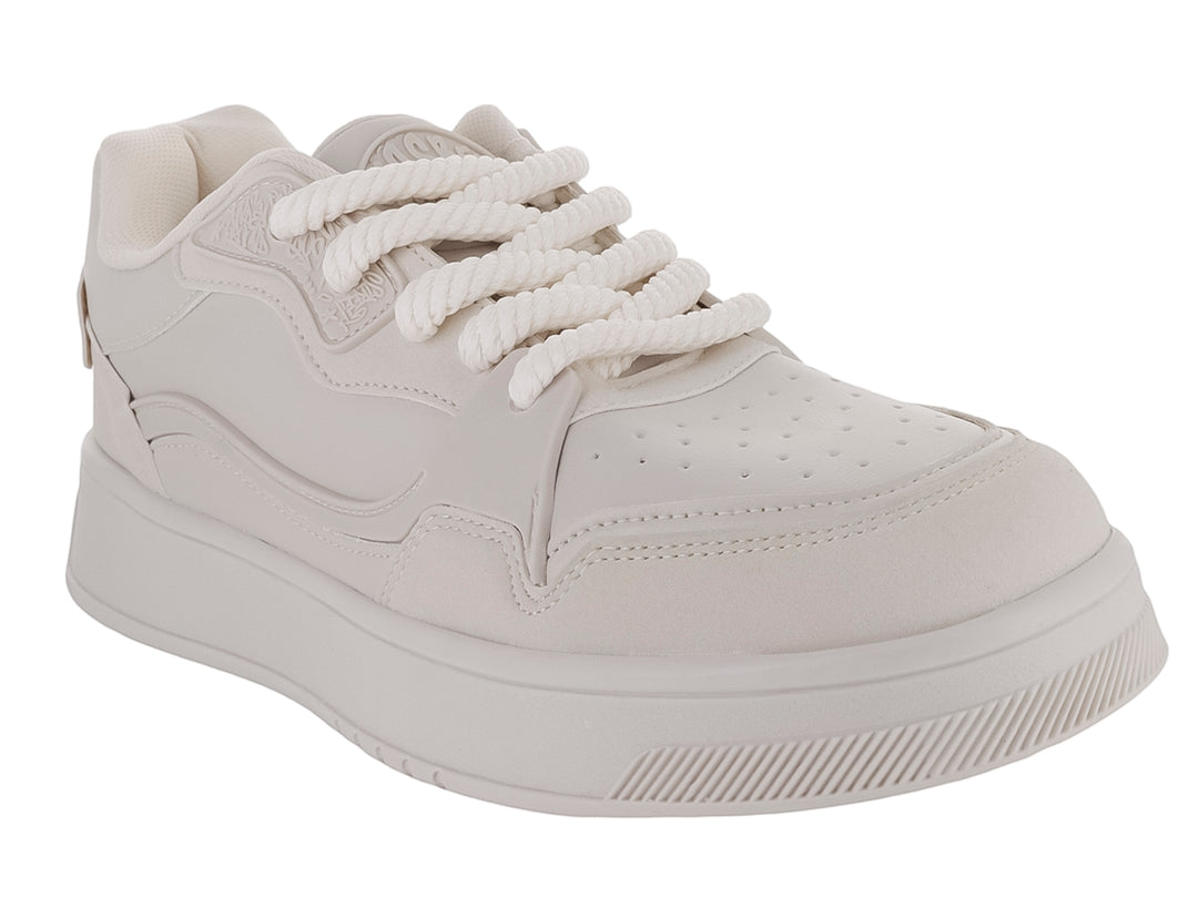 Tenis casuales Clasben color latte con suela ancha y cordones a juego para niño.