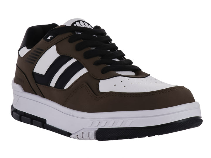 Tenis Clasben Bowery en color blanco militar con detalles en negro y suela blanca.