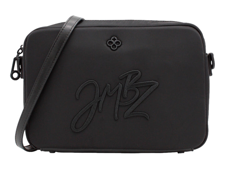 Bolso de hombro Jaime Ibiza color negro con logotipo JMBZ en relieve y correa larga.