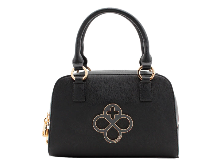 Bolso negro de Jaime Ibiza con asa superior y detalles metálicos en color dorado.