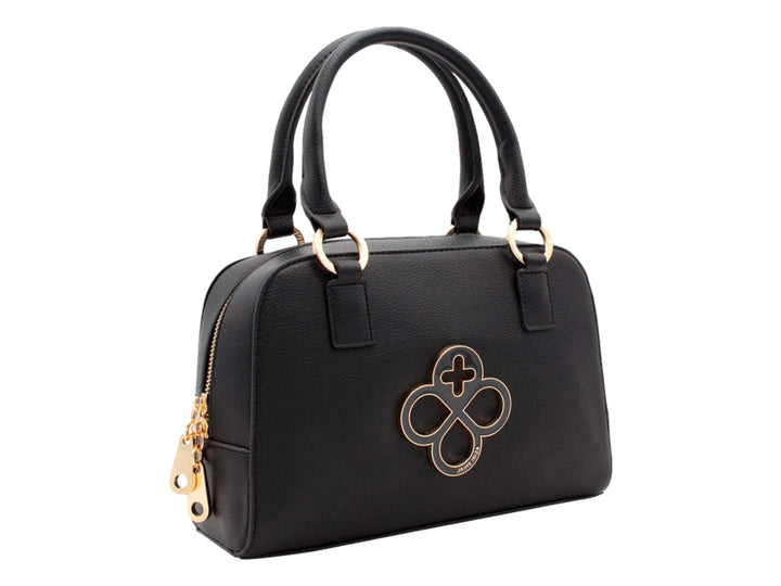 Bolso negro de Jaime Ibiza con asa superior y detalles metálicos en color dorado.