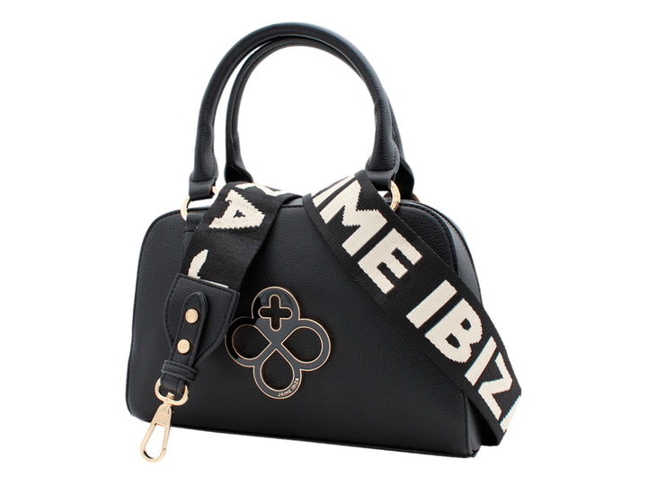 Bolso negro de Jaime Ibiza con asa superior y detalles metálicos en color dorado.