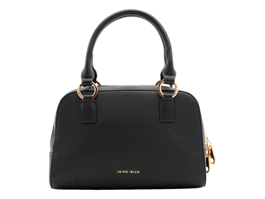 Bolso negro de Jaime Ibiza con asa superior y detalles metálicos en color dorado.