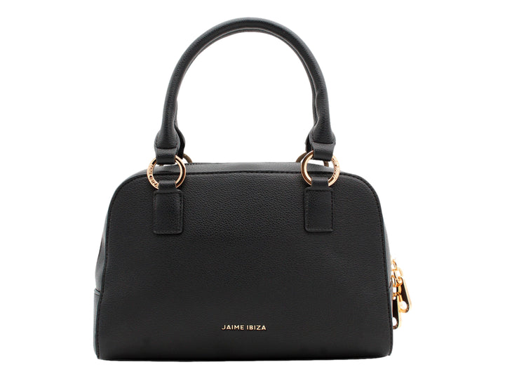 Bolso negro de Jaime Ibiza con asa superior y detalles metálicos en color dorado.