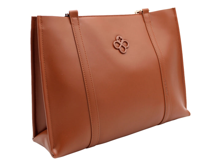 Bolso de hombro Jaime Ibiza en color tabaco con correa ancha beige y acabado liso.