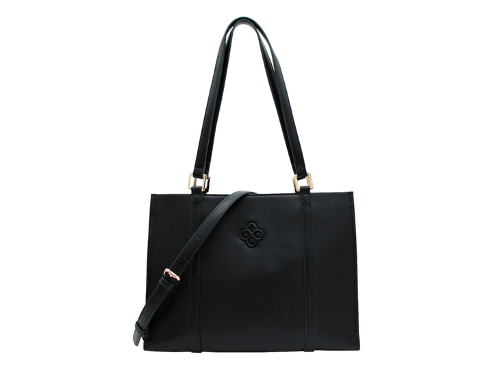Bolso de hombro Jaime Ibiza color negro con asas largas, correa ajustable y detalles en metal dorado.