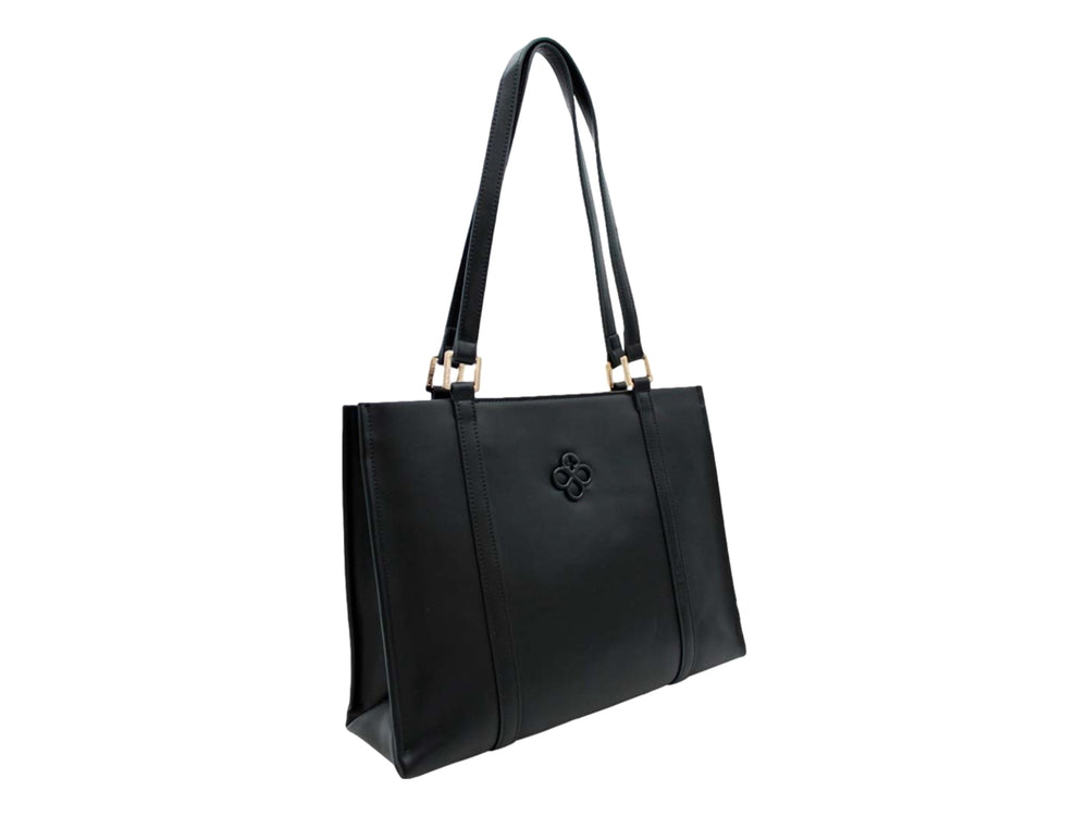 Bolso de hombro Jaime Ibiza color negro con asas largas, correa ajustable y detalles en metal dorado.