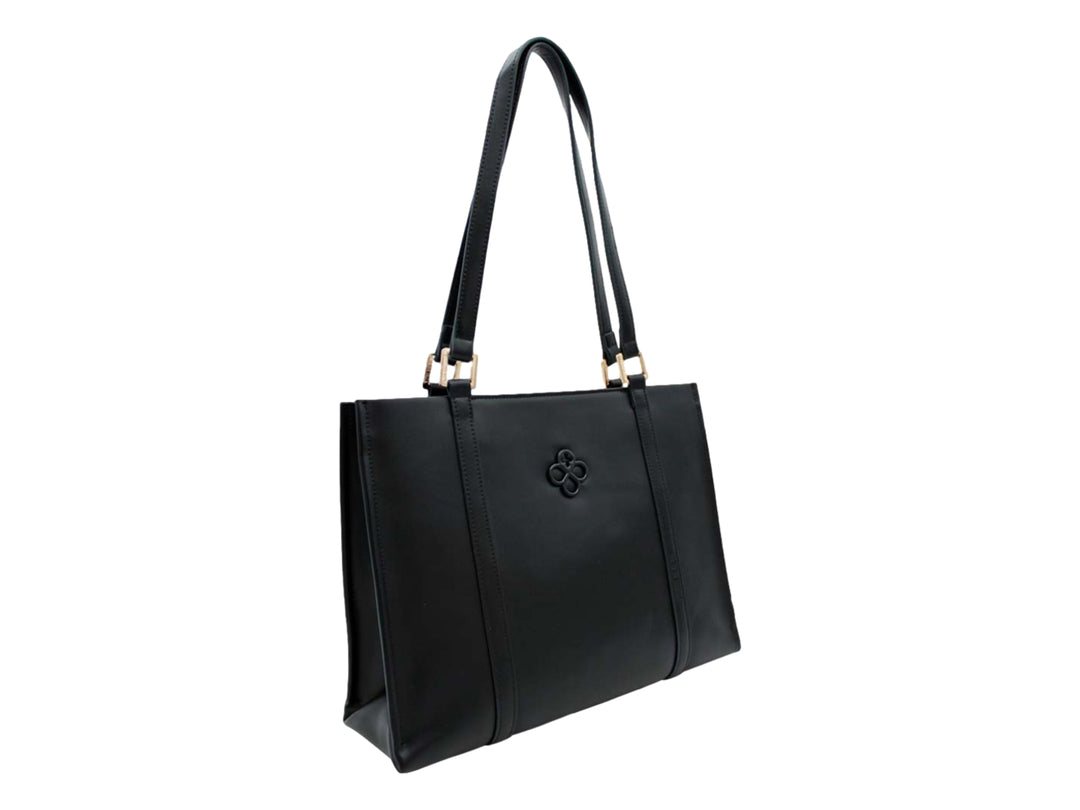 Bolso de hombro Jaime Ibiza color negro con asas largas, correa ajustable y detalles en metal dorado.