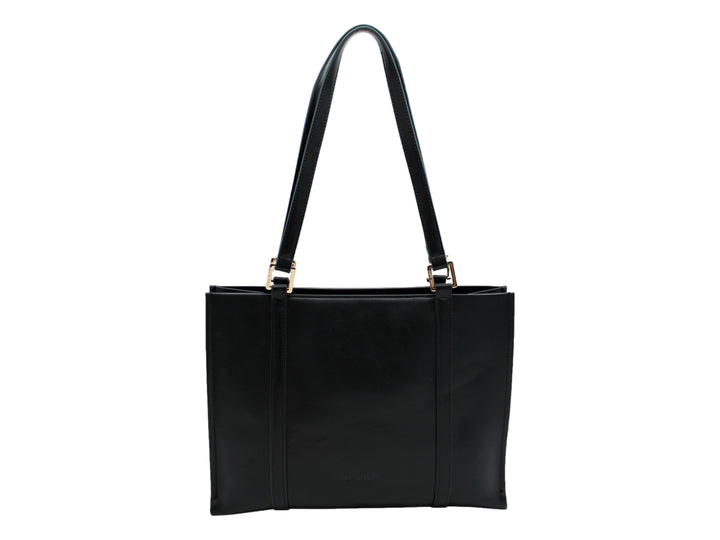 Bolso de hombro Jaime Ibiza color negro con asas largas, correa ajustable y detalles en metal dorado.