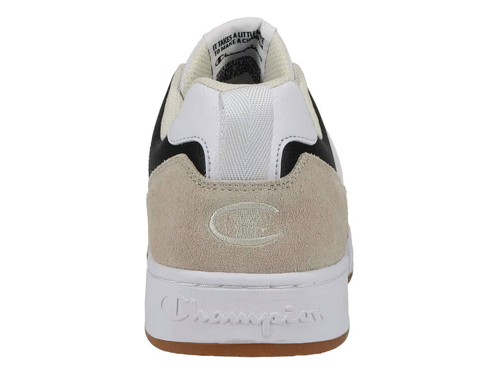 Tenis Champion 5 on 5 Lo en colores blanco, negro y beige con suela de goma color caramelo.